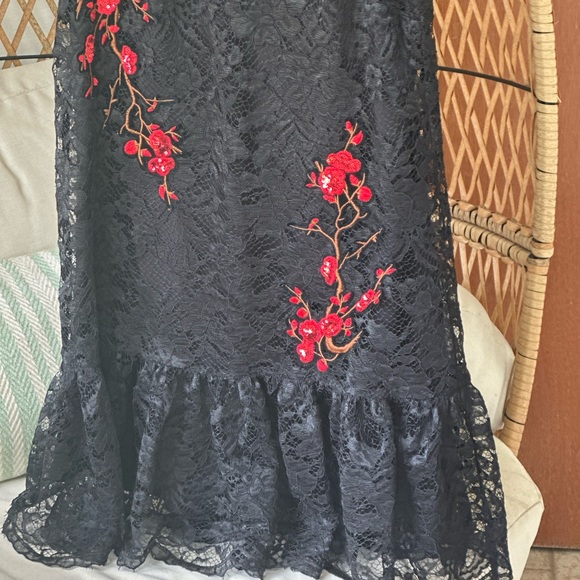 Nicole Miller Black Red Lace Sleeveless Christmas Holiday NYE Dress  Sz 12 - Picture 3 of 11